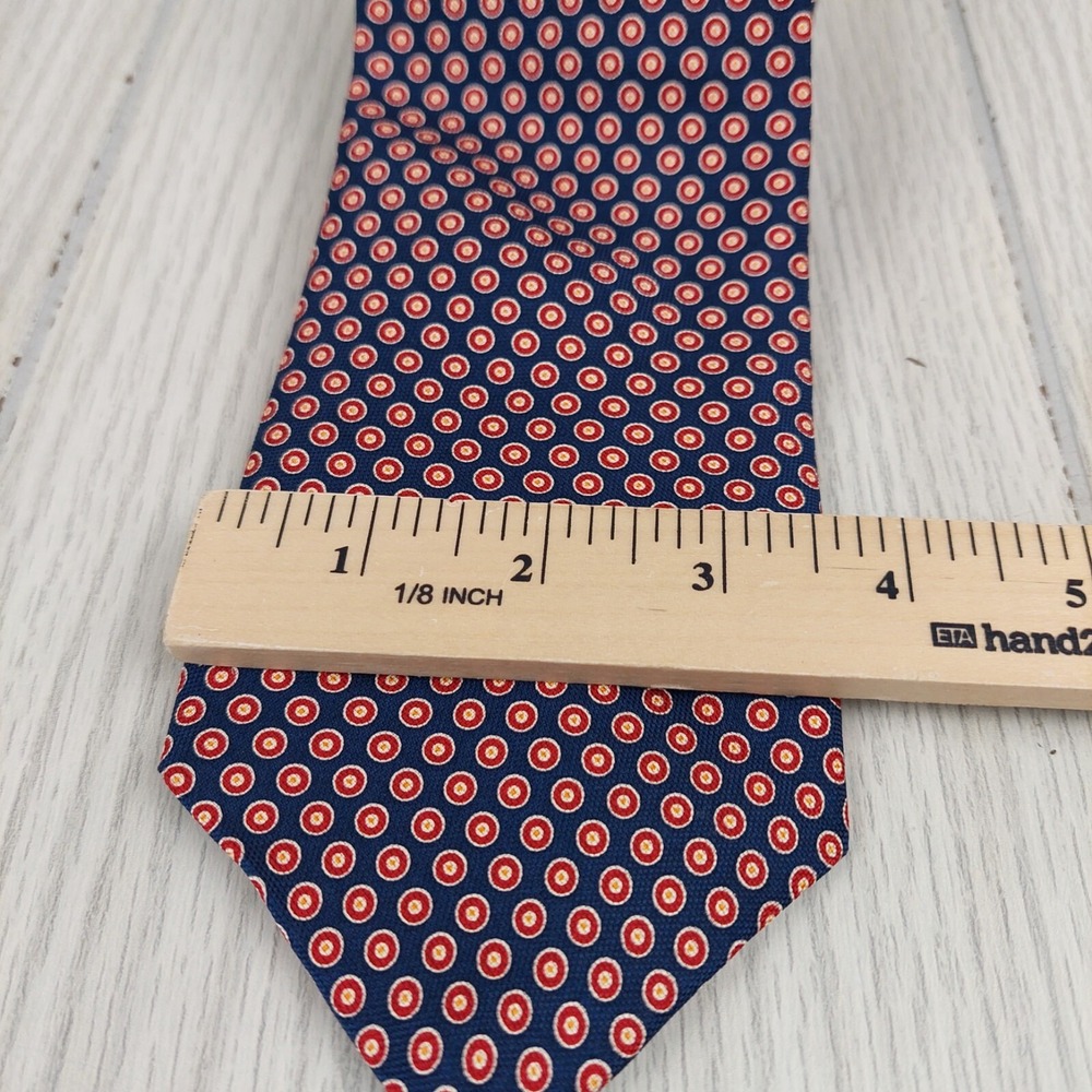 Lauren Ralph Lauren Tie Mens OS Navy Blue Red Medallion Geometric Silk Necktie - Picture 7 of 7